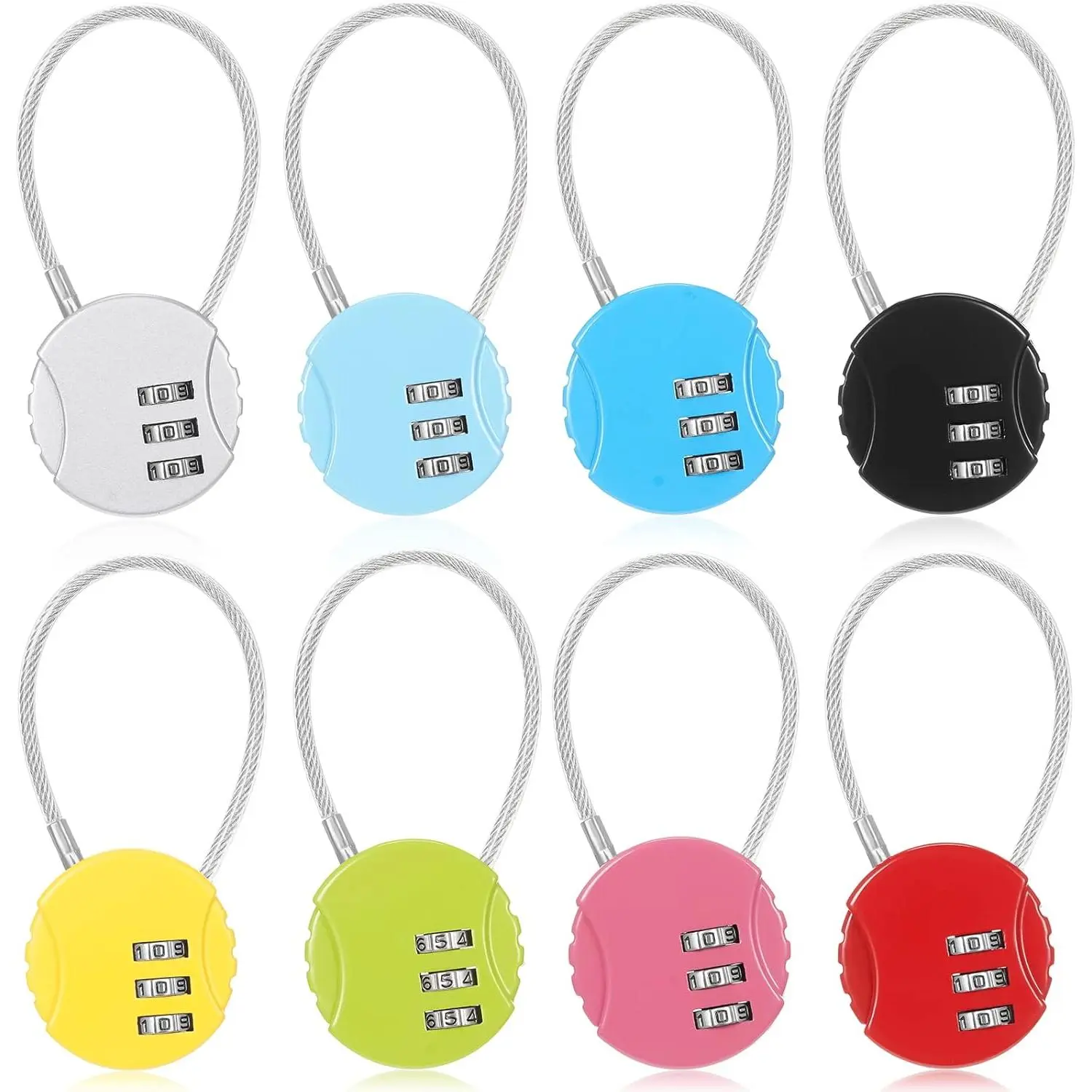 8-Pack 3-Digit Resettable Combination Cable Padlock, Waterproof Mixed Color Small Lock for School Gym Locker, Travel (Tools & Hardware - Padlocks & Hasps), Assorted