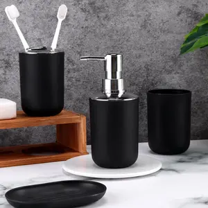 4pcs/set Solid Color Soap Dispenser Set, Including Gargle Cup & Lotion Dispenser & Soap Dish & Toothbrush Holder, Bathroom Accessories, Bathroom Supplies