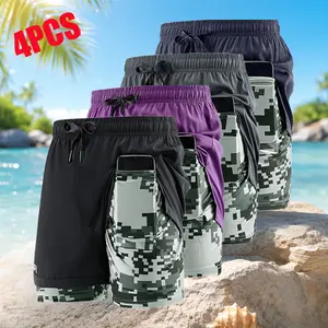 Men's 4-Pack Short Men's Shorts - 2-in-1 Quick-Dry Athletic Running Workout Bottoms with Compression Liner, Phone Pocket
