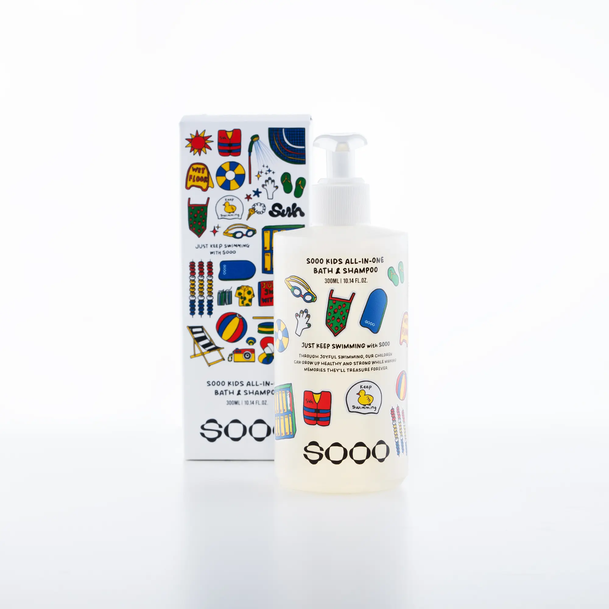 SOOO Kids 2-in-1 Swimming Shampoo & Body Wash, 10.1oz(300ml) - Tear-Free, Sensitive Skin, Fragrance-Free Cleanser with Berry Extracts for Chlorine Removal, Kids Bath Care