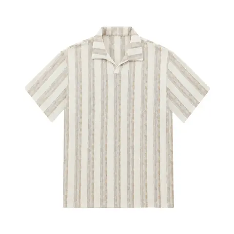 Men’s Stylish Short-Sleeve Textured Jacquard Polo Shirt, V-Neck, Loose Fit, Vertical Stripes, Menswear, Ideal for Tropical Island Vacations & Jeans Pairing, Shortsleeve