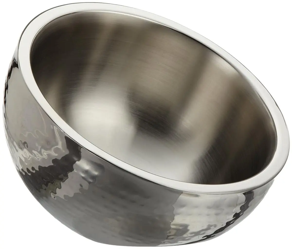 12 in. Round Hammered Finish Stainless Steel Double Wall Serving Bowl - Dual Angle, Table Serving Kitchenware Bowl, Round Shape