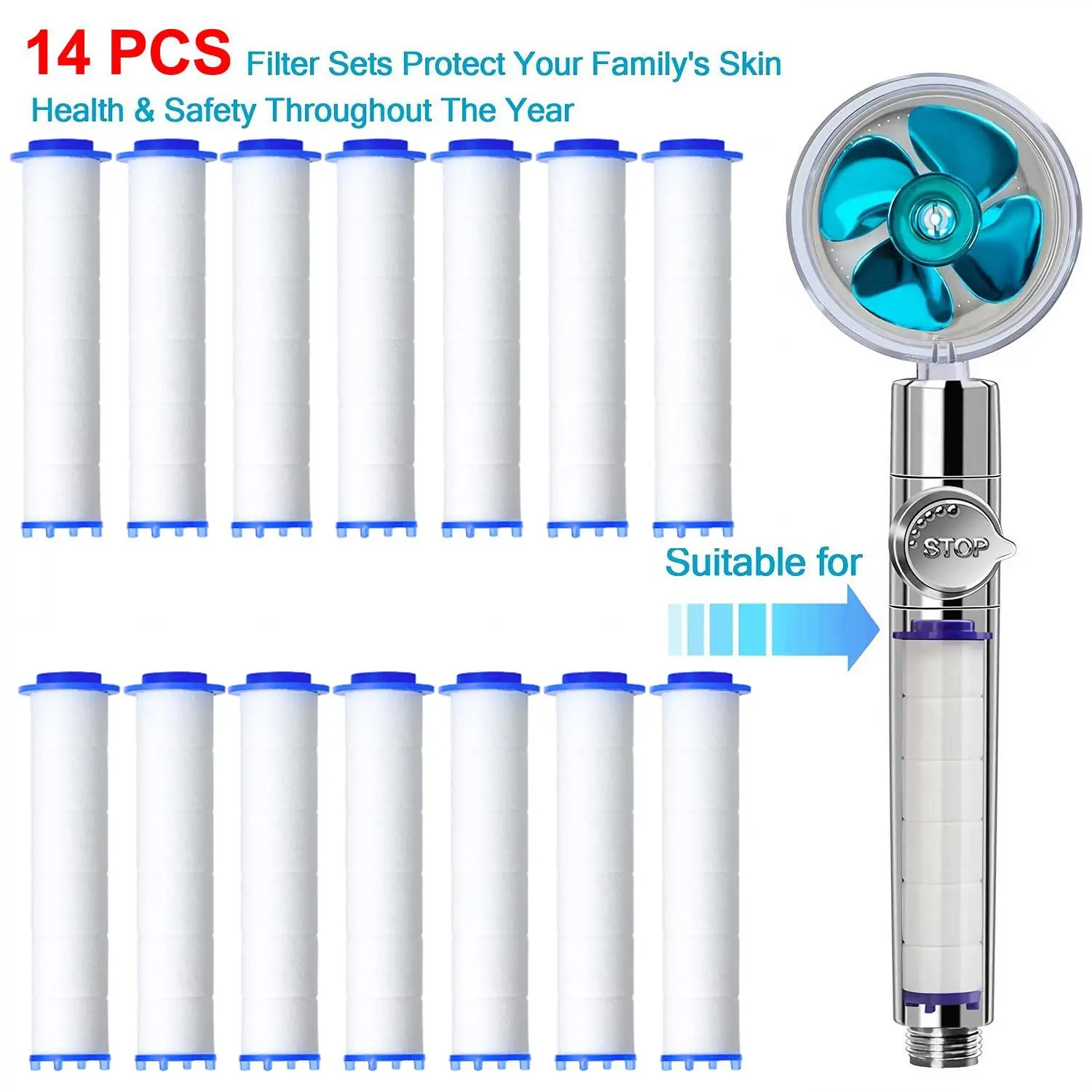 Handheld Shower Filter, Replacement Cartridges, Shower Filter for Removes Impurities, Showerhead Filters, Shower Water Equipment, Filtered Shower System, Shower Heads Filter