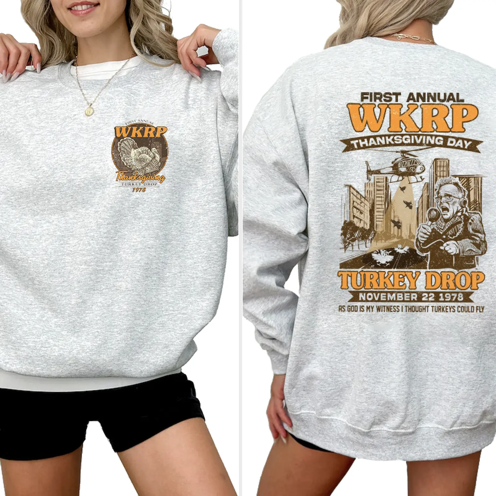 First Annual Thanksgiving Day WKRP Turkey Drop Sweatshirt, In Cincinnati Movie Sweater, Thanksgiving Gift, Happy Thanksgiving Shirt, Drop Turkey Tee