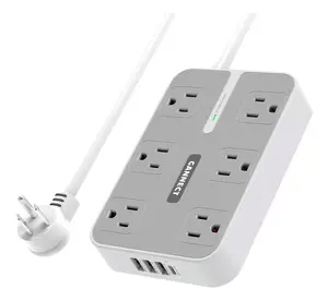 GANNECT 6-Outlet Surge Protector Power Strip with USB C A Flat Cord for Home Office Dorm
