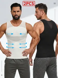 2PCS Men's Compression Shirt Tummy Control Body Shaper Vest Seamless Plus Size Gynecomastia Compression Tank Top