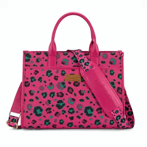 Wrangler Leopard Print Canvas Oversized Tote with Adjustable Strap for Women Everyday Use Large Capacity