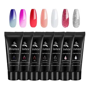 Biutee Poly Extension Gel Set - 7 Colors Glitter & Mood Change Nail Enhancement Kit | Professional DIY Home Manicure Set