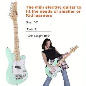 30in Maple Fingerboard Mini Electric Guitar Kit with 5W Amplifier Bag String Shoulder Strap Plectrum Cord Wrench Tool Light Green