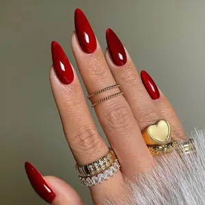 Solid Color Almond Fake Nail, 24pcs/set Removable False Nails for Women Girls Nail Art, Effortless Press On Nails Manicure Set, Glossy False Nails