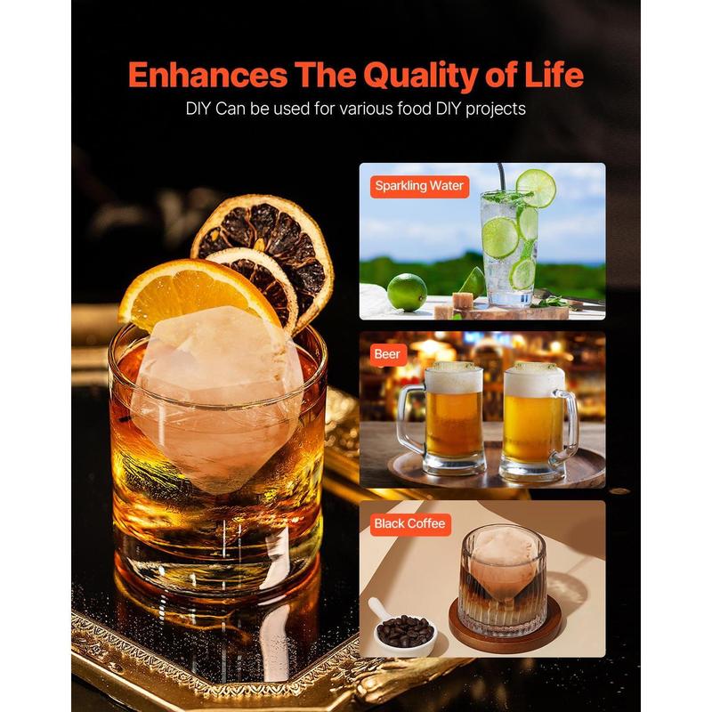 VEVOR Ice Diamond Press, TikTokShopBlackFriday, 2.4" Ice Ball Maker, Aviation Aluminum Diamond Ice Ball Press Kit for Ice Diamond, Ice Press with Tong and Drip Tray, for Whiskey, Cocktail, Bourbon, Scot on Party & Holiday