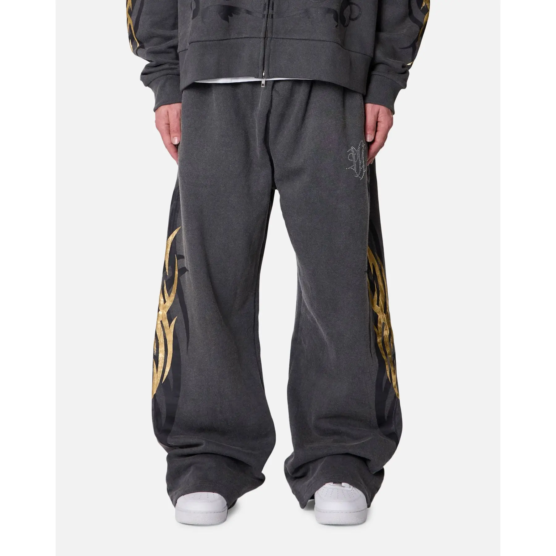 MNML Gold Foil Tribal Sweatpants Washed Black