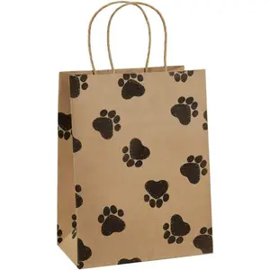 Brown  Bags 8x4.25x10.5 25 count  Paper  Bags with Handles, Paw Prints Paper Sacks for  Party Favor, Retail, Grocery, 's Puppy's Paw