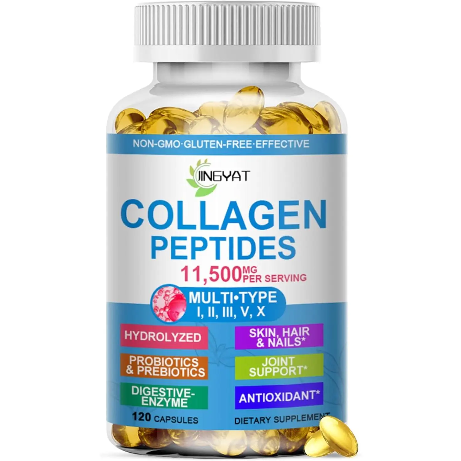 Edible Collagen Peptides Softgels, Multi-Collagen Complex w/ Glucosamine, Chondroitin, MSM, Biotin, Hydrolyzed Formula for Women’s Skin, Hair, Nail & Joint Health, Non-GMO