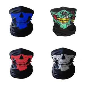 Motorcycle Skull Face Mask 4-Pack Balaclava Skeleton Mask Half Face Mask for Skiing Riding Halloween Parties Windproof Flame Skull Neck Gaiter Sun Protection