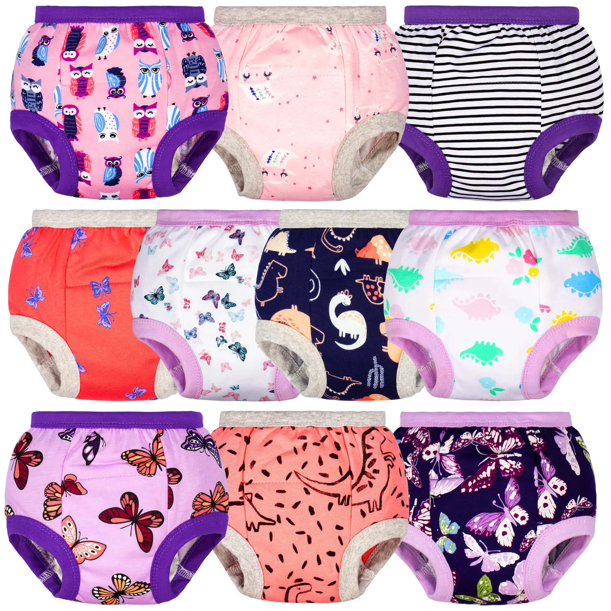 Big Elephant 10‑Pack Toddler Potty Training Pants, 100% Cotton Reusable Daytime Training Underwear, NOT A DIAPER, Limited Absorbency Only For Minor Spills, For Boys Girls