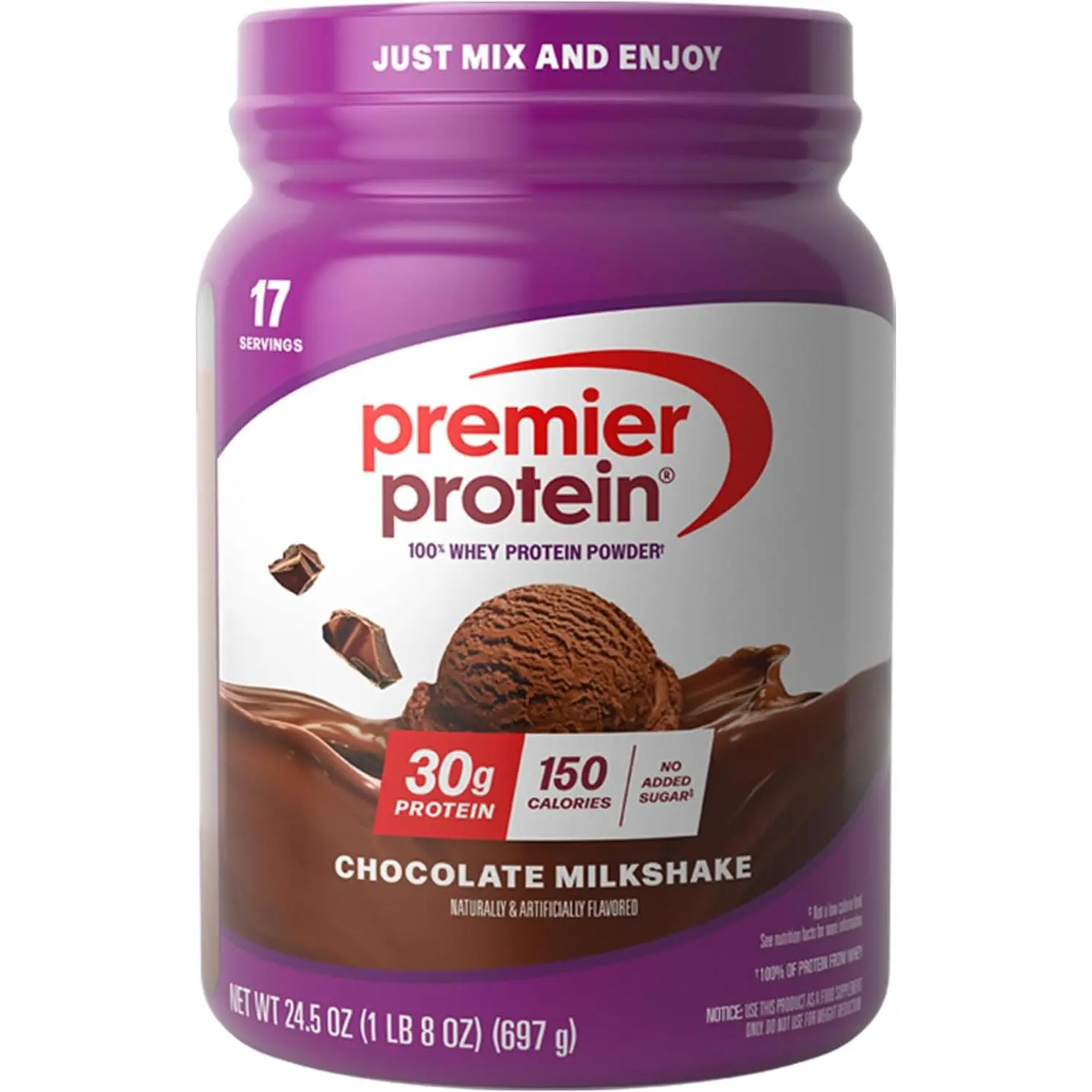 Powder, Chocolate, 100% Whey, 30g High Protein, 17 Servings | No Added Sugar, Supports Muscle Health, Soy & Gluten-Free, 1.44 lb