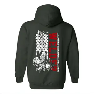 Welder Hoodie – American Flag Welding Sweatshirt for Men, Blue Collar Workwear, Welder Gifts, Patriotic Welding Hoodie for Hardworking Men Who Weld & Grind Every Day