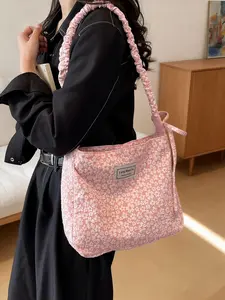 Floral Embossed Hobo Tote Bag, Ruched Strap Bow Tie Shoulder Handbag, Large Capacity Casual Crossbody Purse for Women, Floraltote, Embossedbag