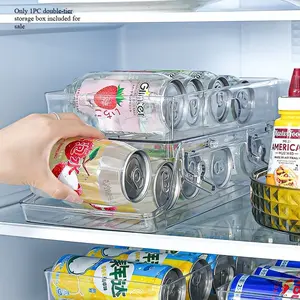 Clear Rolling Foldable Fridge Organizer - Double-Layer Soda Can Drink Holder, Stackable Snack & Beverage Storage Bin with Drawer