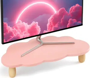 Cloud Shape Wood Monitor Stand Riser, 16.5IN Multi-Purpose Desktop Organizer Riser for Computer, Laptop, Printer, TV, Pink