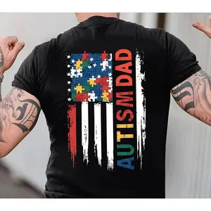 Autism Dad American Flag Shirt, Autism Awareness Sweatshirt, Autism Warrior Shirt, Gift For Dad Hoodie, Unisex Sweater Pullover Tee