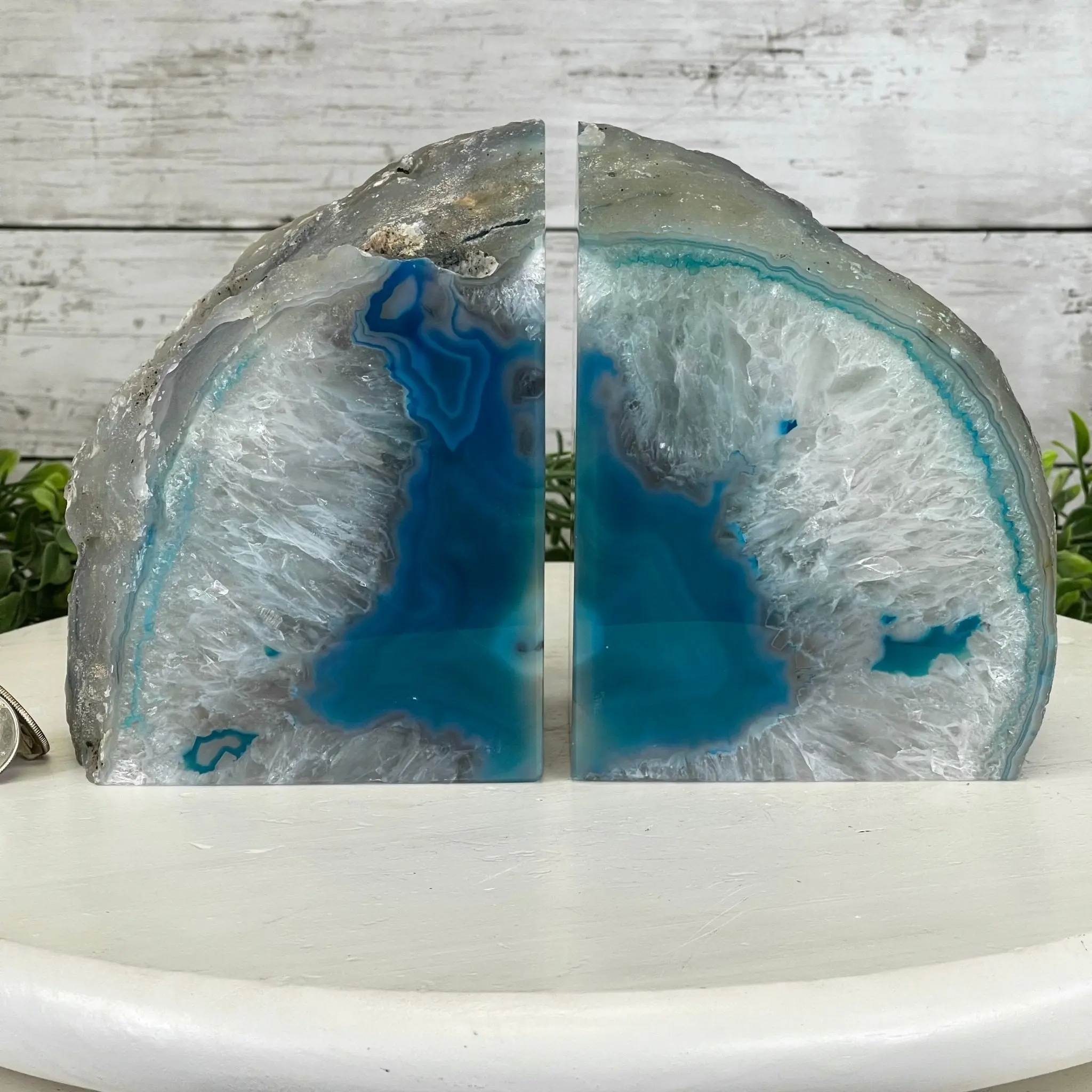 Teal Dyed Brazilian Agate Stone Bookends, 11.5 lbs & 5.8" Tall #5151TL-022