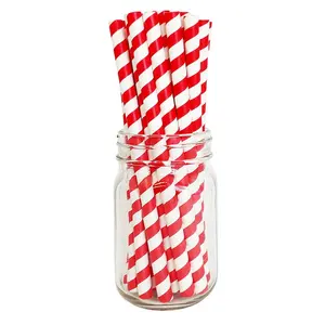 BarConic® "Eco-Friendly" Jumbo Paper Straws - 7 3/4" Red Stripe - 100 pack