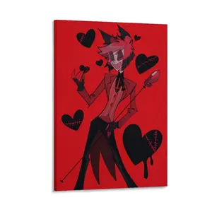 Hazbin Hotel Canvas Poster Wall Art - Red Black Gothic Heart Design Anime Print for Teen Room Gaming Setup Collection Display Canvas Poster Bedroom Decor Sports Landscape Office Room Decor Gift dopamine  decor Frames Ornaments Artistic Decoration