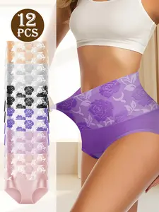 QUASTI 12PCS Delicate Floral Pattern Underwear For Women, Full Coverage Briefs Soft Strech Ladies Breathable Panties, Adult Cotton Underwear, Suitable For Womenswear Day Birthday Gifts For Women