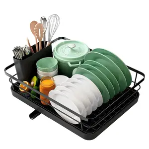 Dish Drying Rack- Space-Saving, for Kitchen Counter, Durable Stainless Steel Rack with a Cutlery Holder, for Dishes, Knives, Spoons, and Forks