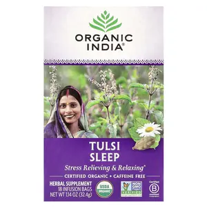 Organic India Tulsi Sleep Tea, Caffeine Free, 18 Infusion Bags, 1.14 oz (32.4 g)