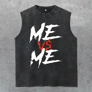 Me Vs Me Washed Tank Top, Gym Essential, Vintage Casual Crewneck Short Sleeves Menswear T-shirts Classic Cotton Fabric Streetwear