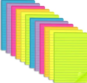 12 Pack Large Lined Sticky Notes 4x6 in with Strong Adhesive 12 Pads 6 Bright Colors Eco-friendly Smooth Writing for Office School Use
