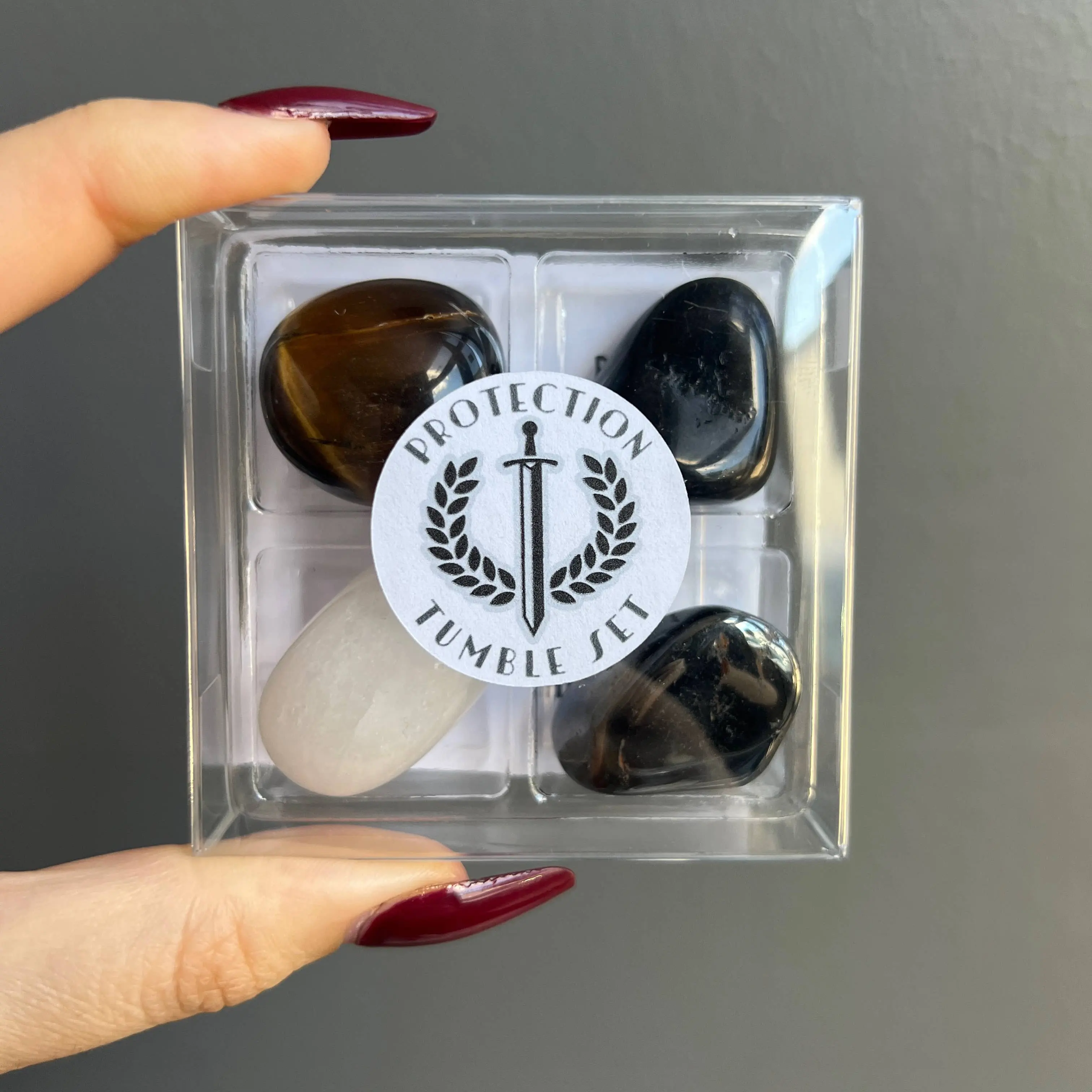 Protection Crystal Tumble Set - Tigers Eye, Black Obsidian, Clear Quartz & Hematite