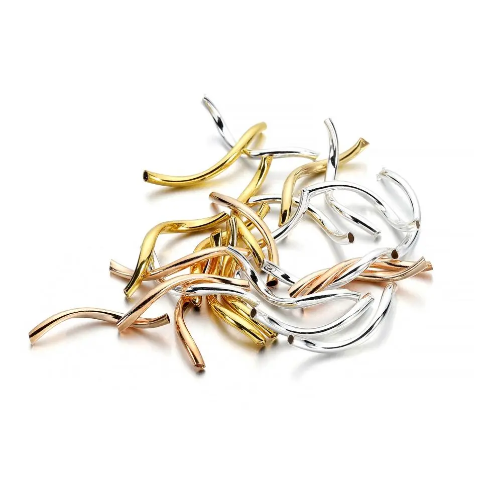 100pcs/lot Smooth Copper Curved Tube Spacer Beads Crimp End Connectors For Bracelet Necklace DIY Jewelry Making Accessories