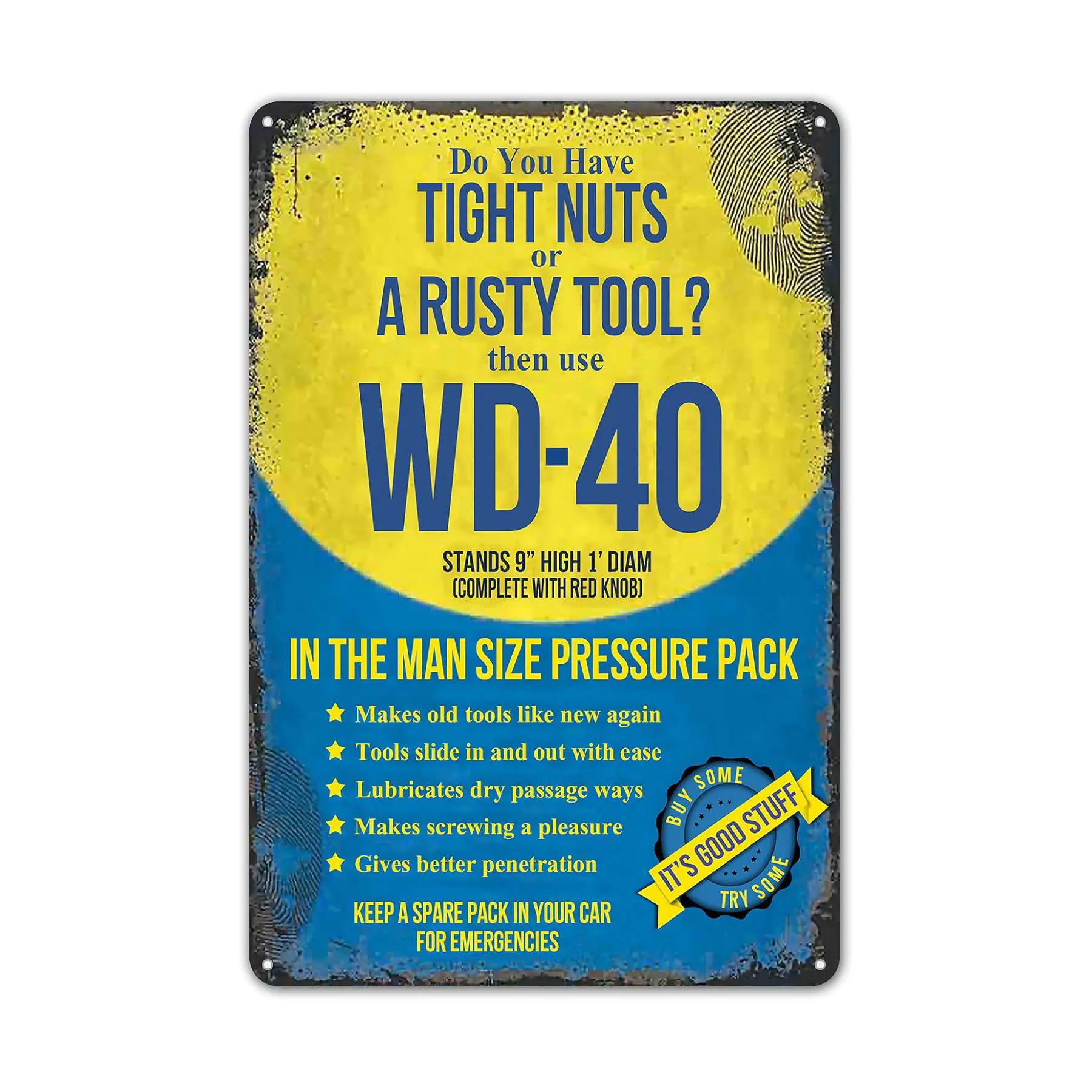 Funny WD-40 Tight Nuts Vintage Tin Sign 8x12 Inch, Sarcastic Garage Man Cave Decor, Retro Humorous Metal Wall Art