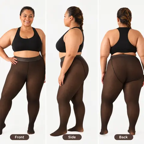 Soo Slick Women's Fleece-Lined Thigh High Leggings - Figure-Enhancing, Sheer Skin Tone Translucent Tights, Warm Winter Daily Wear, S-3XL Plus Size, Black/Cream Fashion Bottoms, Machine Washable, Day and Night Use, Minimalist Womenswear Basic