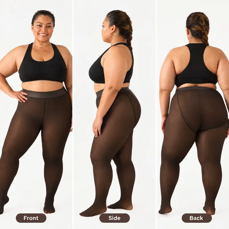 Soo Slick Women's Fleece-Lined Thigh High Leggings - Figure-Enhancing, Sheer Skin Tone Translucent Tights, Warm Winter Daily Wear, S-3XL Plus Size, Black/Cream Fashion Bottoms, Machine Washable, Day and Night Use, Minimalist Womenswear Basic