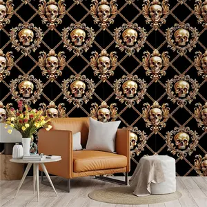 Dark Luxury Skull Halloween Wallpaper, PVC Adhesive Back, Easy Peel & Stick, Kitchen/living Room/bedroom Decor, Large Area Wall Transformation