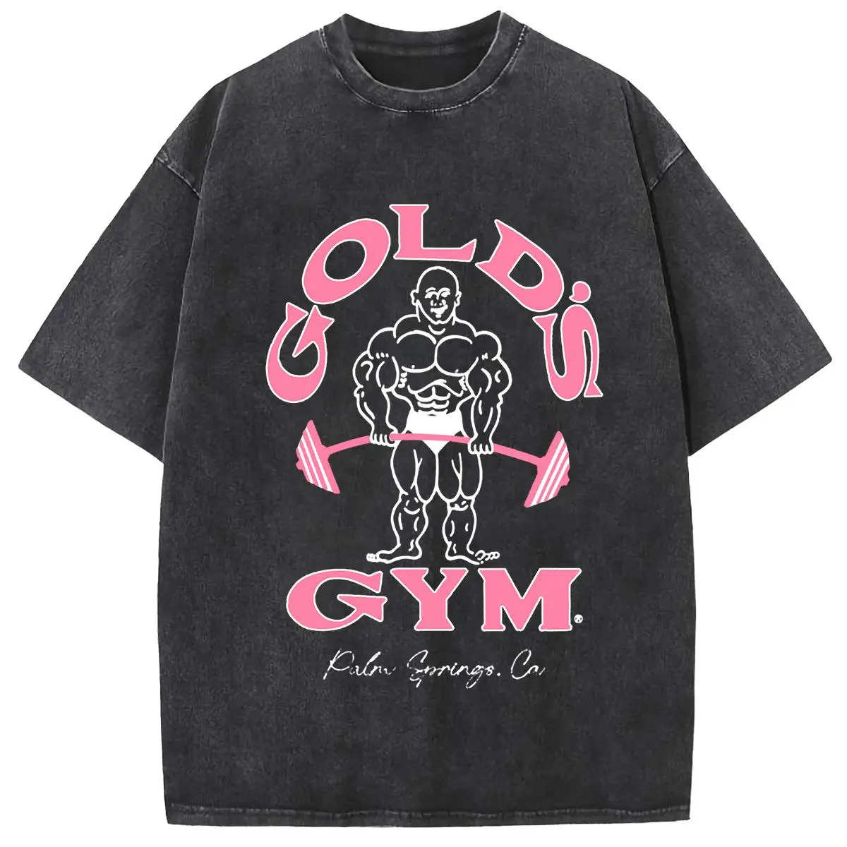 Holafish Oversize Acid Wash Vintage GOLD'S GYM T-Shirt, Heavyweight Cotton Streetwear graphic vintage tees Menswear Crewneck Tshirt unisex funny cat worm women Round Neck Casual