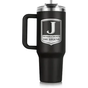 Gifts for Men, Initial 40oz Tumbler with handle and straw, Best Father's Day Gift, Personalized Birthday Gifts for Men, Dad, Grandpa, Husband,The Man The Myth The Legend Cup for Coffee (J) 40 OZ Stainless Steel Tumbler