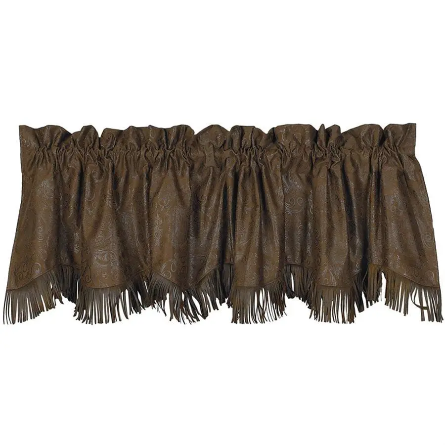 Chocolate Tooled Leather Kitchen Valance w/ Fringe