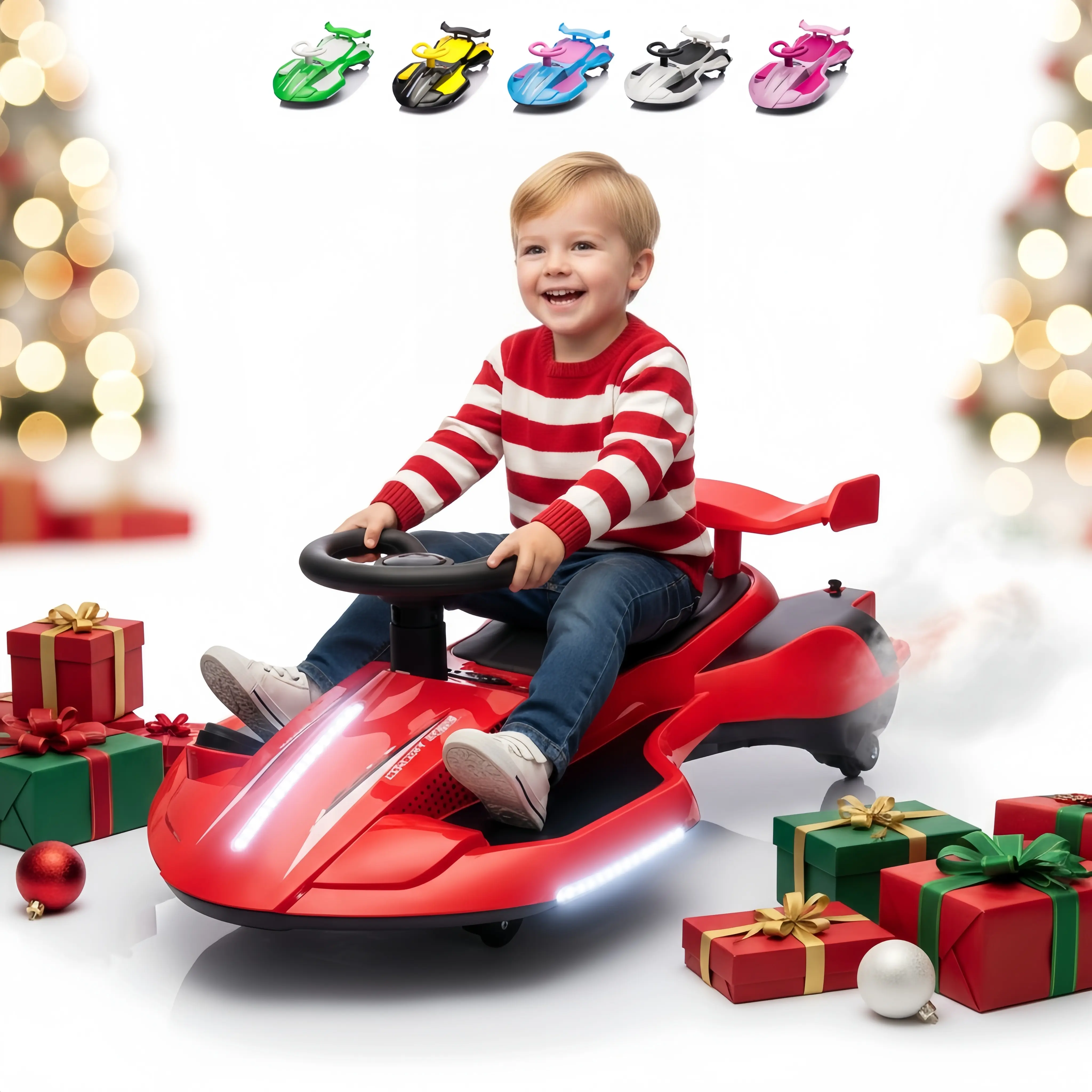 Kartivo 12V Kids Ride On Electric Wiggle Car Toy - 360 Degree In-Place Drift, Spray Function, Front & Side Lights, USB/MP3/Bluetooth, Music, Easy Installation, Personalized Riding for 3+ Years Old, Christmas Gift, Maximum Load Capacity 110.23 Pounds
