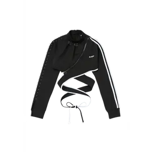 BLACK WRAP TIE ASYMMETRICAL TRACK JACKET