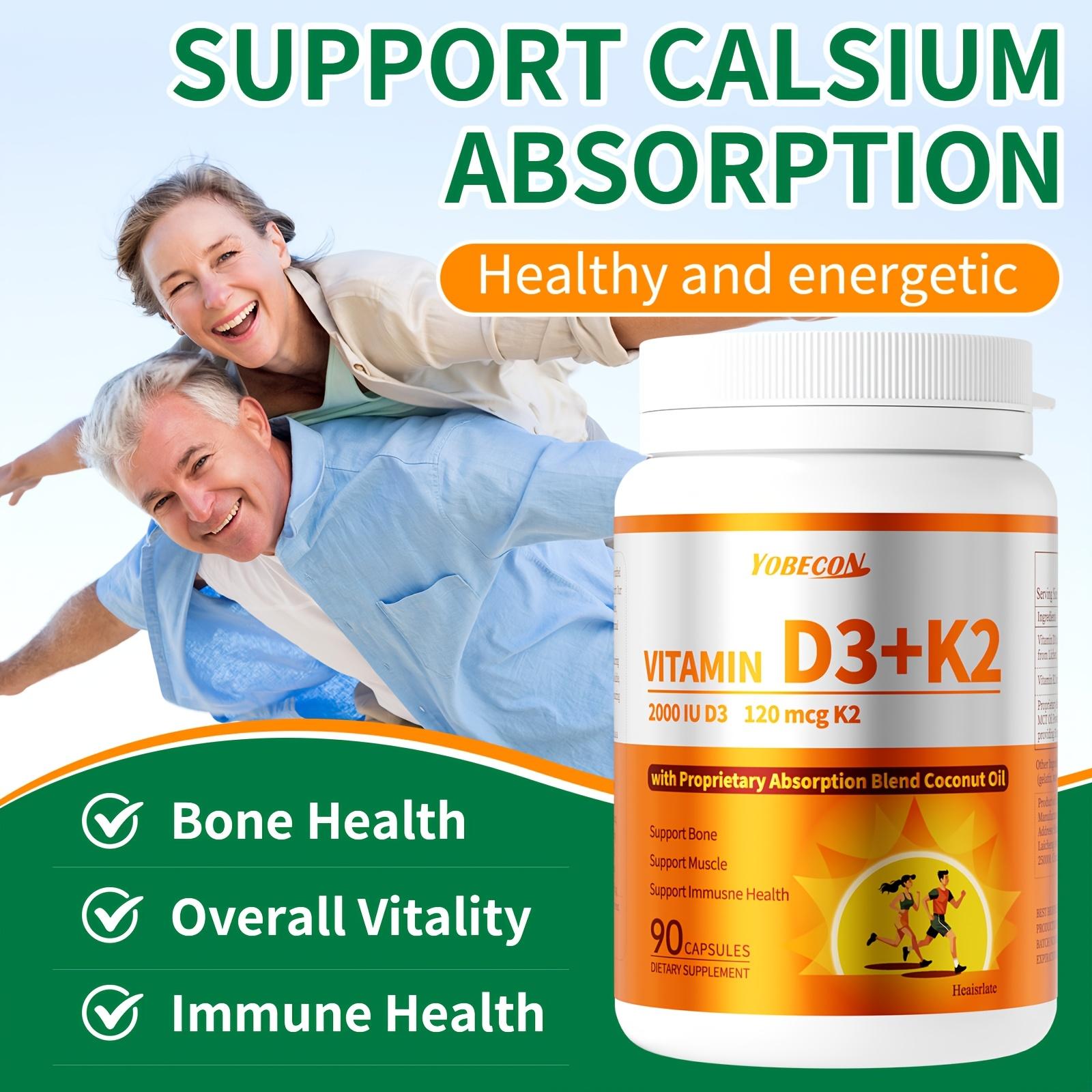 Vitamin D3K2 Supplement, 90-day supply, 2000 IU D3, 120mcg K2 (including MK7), supports bone and dental health, dual nutritional support, daily care, easy to swallow - 90 capsules