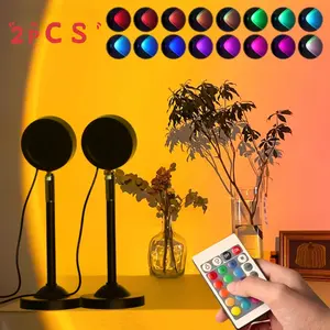 Sunset LED Night Light Projector with Remote, Adjustable Brightness Light, 16 Colors Rainbow Projection, USB Powered, Perfect for Bedroom & Living Room Decor, RGB Projection Lamp