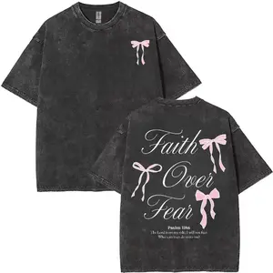 Faith Over Fear Double Sided Unisex Washed Christian T-shirt,  Vintage Jesus Shirt, Cotton Womenswear