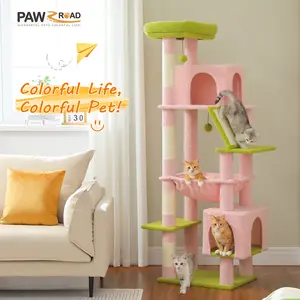 PAWZ Road 71-Inch Cat Tree for Large Cats with Metal Plush Big Hammock Cat Tower Scratching Posts and Large Top Perch
