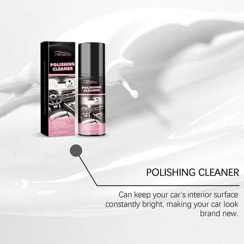 Car Interior Polish Cleaner, Interior Plastic and Leather Restorer, Deep Cleaning Shine and Renew Spray, Removes Dirt Grime and Stains, Protects Against Dust Fading and Aging, Long Lasting Gloss Auto Interior Care for Dashboard Door Panel and Trim